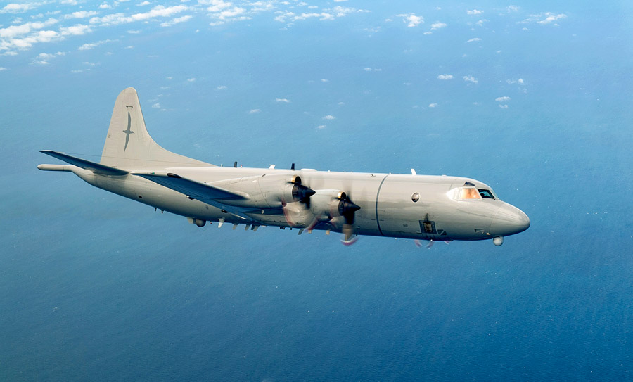 The RNZAF P-3K2 Orion aircraft in flight over sea during a recent regional aerial surveillance. Photo: NZDF.