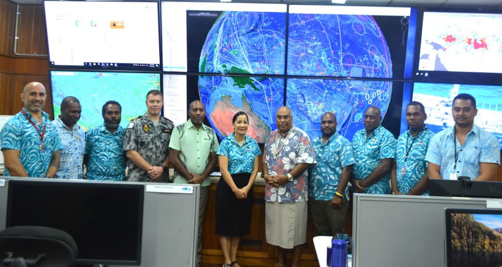 FFA staff with Mr Beck and his delegation at the Regional Fisheries Surveillance Centre