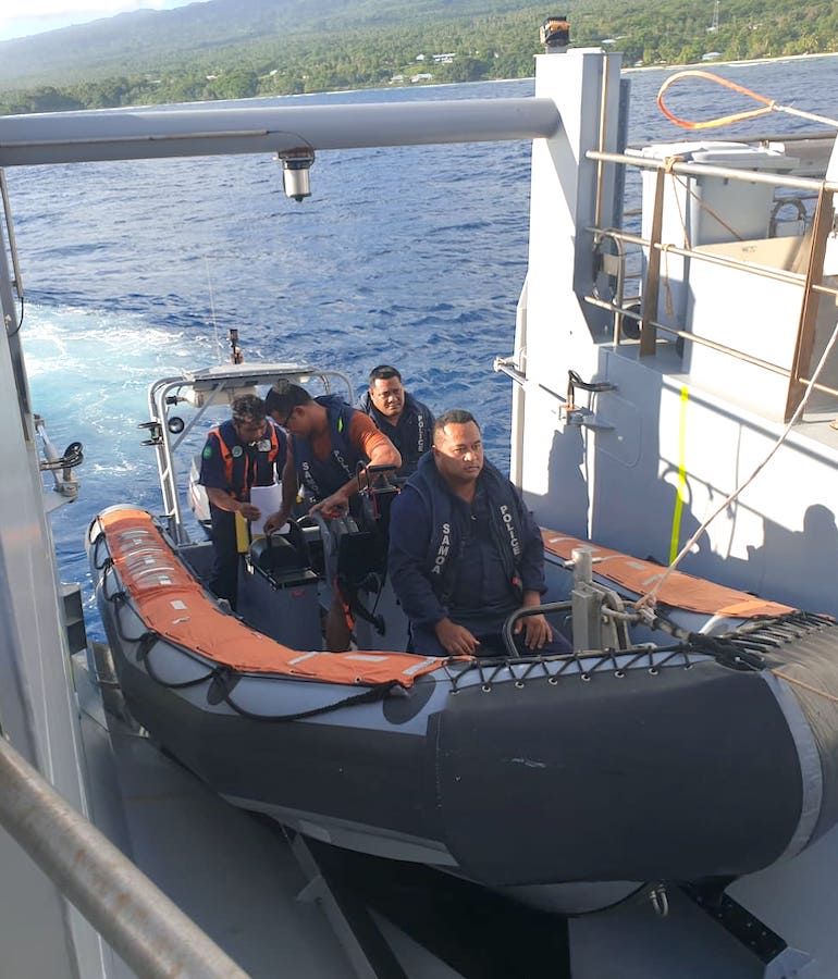 GCPB Nafanua II being deployed for vessel boarding inspection during Operation Kurukuru. Photo: Samoa NHQ.