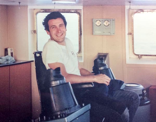 Francisco at work on bridge of a ship for first timel, in the South Atlantic in 1989 (Photo: Francisco Blaha)