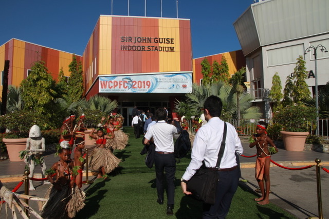 Dancers welcome people attending 16th regular session of the Western and Central Pacific Fisheries Commission (WCPFC16) in Port Moresby