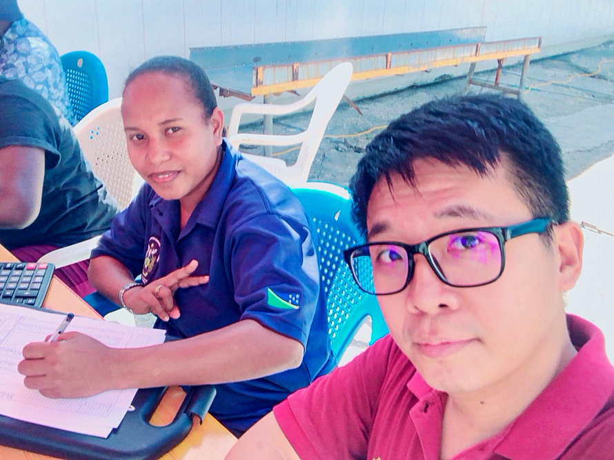 Mr Ian Lin with fisheries staff of the Solomon Islands Ministry of Fisheries & Marine Resources (MFMR) doing inspection and harvest-data collection of Taiwanese vessels that fished in the Solomon Islands waters. Photo: Ian Lin