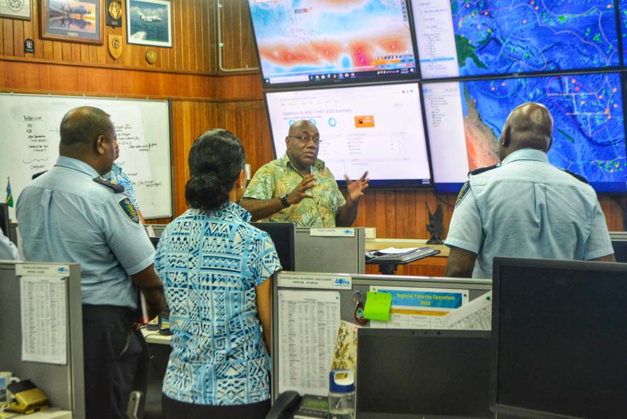 FFA Director of Fisheries Operations Division, Mr Allan Rahari, giving a brief overview of the roles and functions of the Regional Fisheries Surveillance Centre (RFSC). Photo: FFA Media.