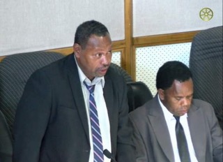 Minister for Fisheries and Marine Resources Nesto Ghiro (left). Photo: Solomon Islands Parliament Media.