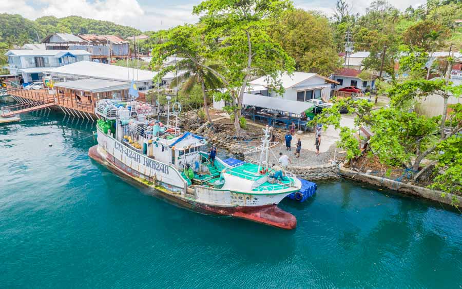 Palau's only longline fishing vessel docks to unload its catch. Photo: Richard Brooks.