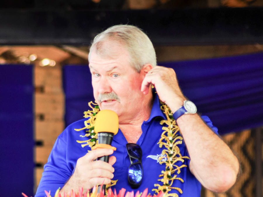 Russell Dunham, of the Tuna Industry Association of Solomon Islands, talking into a microphone. Photo: Ronald F. Toito’ona.