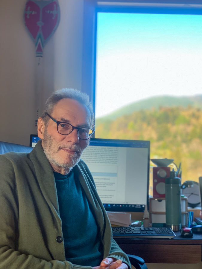 Hugh Walton at work for FFA in his home office in New Zealand. Photo Theo Walton.